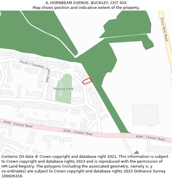 6, HORNBEAM AVENUE, BUCKLEY, CH7 3AX: Location map and indicative extent of plot