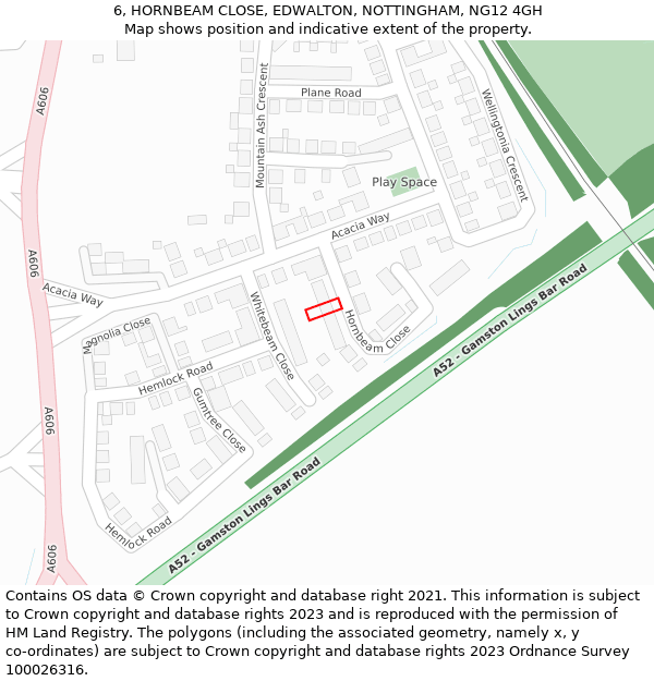 6, HORNBEAM CLOSE, EDWALTON, NOTTINGHAM, NG12 4GH: Location map and indicative extent of plot