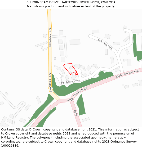 6, HORNBEAM DRIVE, HARTFORD, NORTHWICH, CW8 2GA: Location map and indicative extent of plot