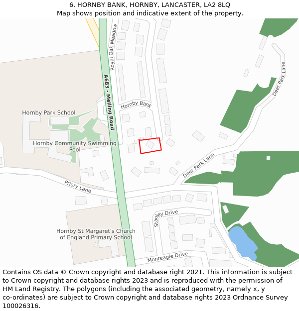 6, HORNBY BANK, HORNBY, LANCASTER, LA2 8LQ: Location map and indicative extent of plot