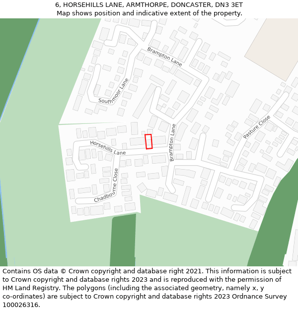 6, HORSEHILLS LANE, ARMTHORPE, DONCASTER, DN3 3ET: Location map and indicative extent of plot