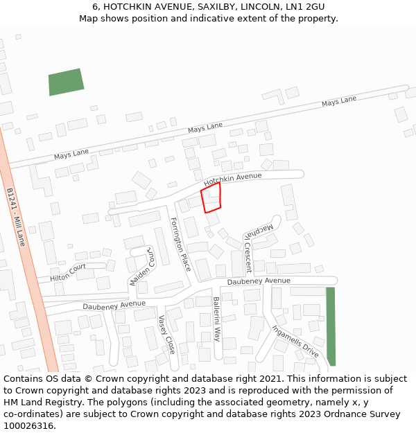 6, HOTCHKIN AVENUE, SAXILBY, LINCOLN, LN1 2GU: Location map and indicative extent of plot