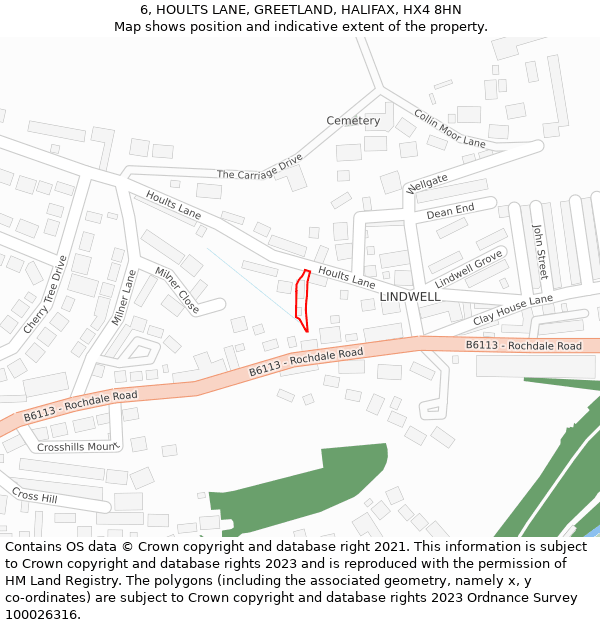 6, HOULTS LANE, GREETLAND, HALIFAX, HX4 8HN: Location map and indicative extent of plot