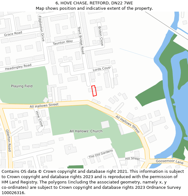 6, HOVE CHASE, RETFORD, DN22 7WE: Location map and indicative extent of plot