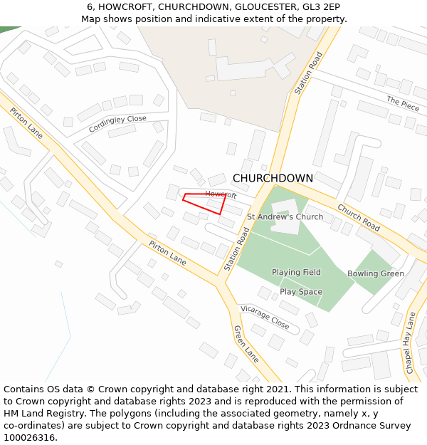 6, HOWCROFT, CHURCHDOWN, GLOUCESTER, GL3 2EP: Location map and indicative extent of plot