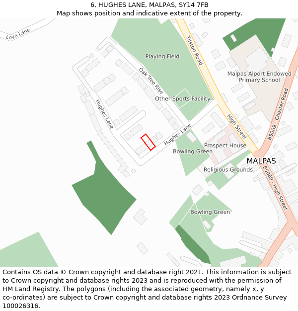 6, HUGHES LANE, MALPAS, SY14 7FB: Location map and indicative extent of plot