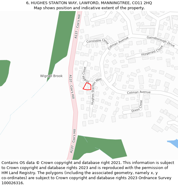 6, HUGHES STANTON WAY, LAWFORD, MANNINGTREE, CO11 2HQ: Location map and indicative extent of plot
