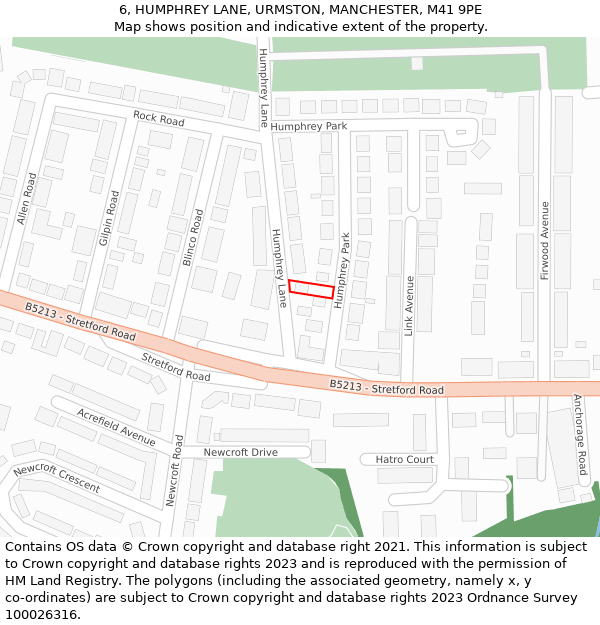 6, HUMPHREY LANE, URMSTON, MANCHESTER, M41 9PE: Location map and indicative extent of plot