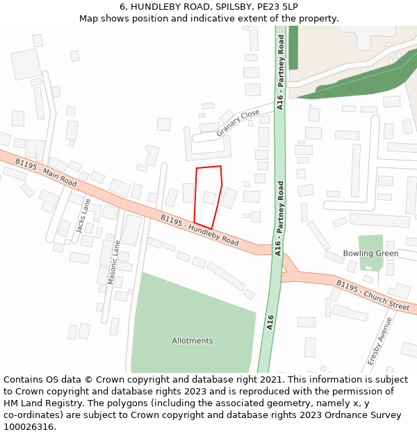 6, HUNDLEBY ROAD, SPILSBY, PE23 5LP: Location map and indicative extent of plot