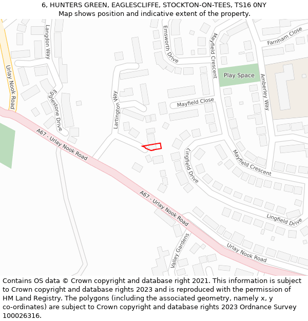 6, HUNTERS GREEN, EAGLESCLIFFE, STOCKTON-ON-TEES, TS16 0NY: Location map and indicative extent of plot