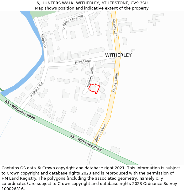 6, HUNTERS WALK, WITHERLEY, ATHERSTONE, CV9 3SU: Location map and indicative extent of plot