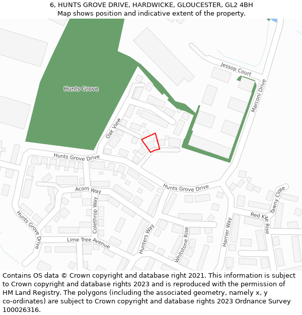 6, HUNTS GROVE DRIVE, HARDWICKE, GLOUCESTER, GL2 4BH: Location map and indicative extent of plot