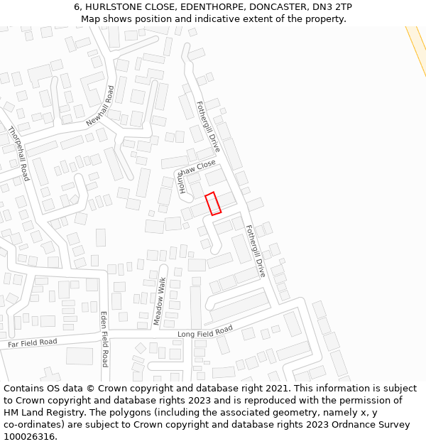 6, HURLSTONE CLOSE, EDENTHORPE, DONCASTER, DN3 2TP: Location map and indicative extent of plot