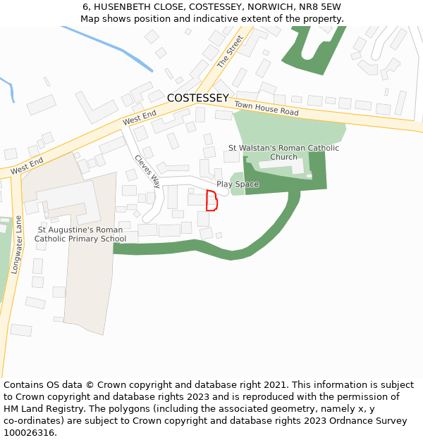 6, HUSENBETH CLOSE, COSTESSEY, NORWICH, NR8 5EW: Location map and indicative extent of plot