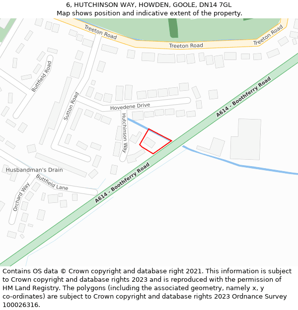 6, HUTCHINSON WAY, HOWDEN, GOOLE, DN14 7GL: Location map and indicative extent of plot