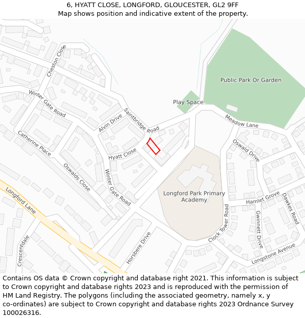 6, HYATT CLOSE, LONGFORD, GLOUCESTER, GL2 9FF: Location map and indicative extent of plot