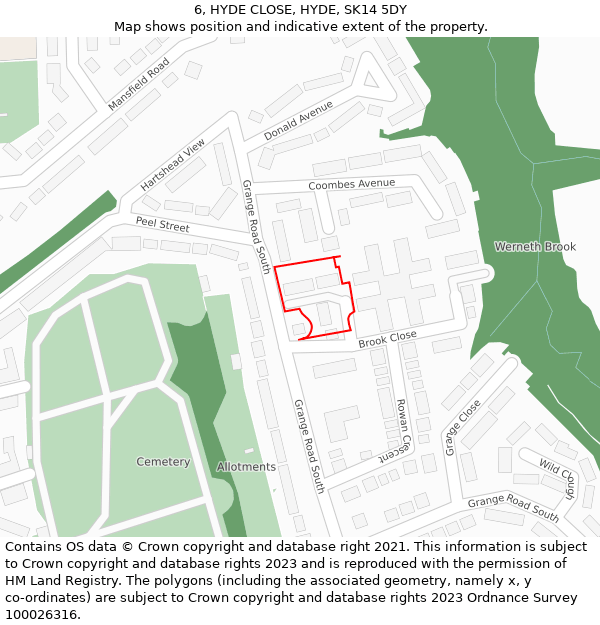 6, HYDE CLOSE, HYDE, SK14 5DY: Location map and indicative extent of plot