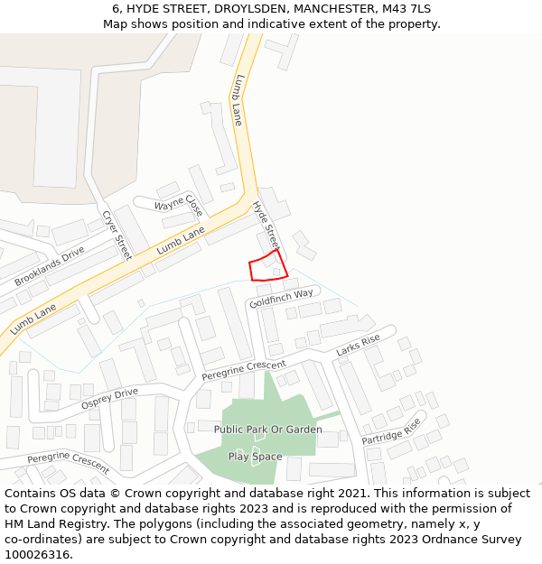 6, HYDE STREET, DROYLSDEN, MANCHESTER, M43 7LS: Location map and indicative extent of plot