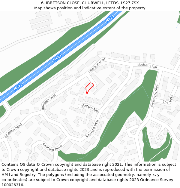 6, IBBETSON CLOSE, CHURWELL, LEEDS, LS27 7SX: Location map and indicative extent of plot