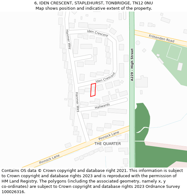 6, IDEN CRESCENT, STAPLEHURST, TONBRIDGE, TN12 0NU: Location map and indicative extent of plot