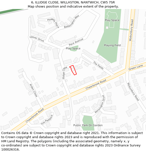 6, ILLIDGE CLOSE, WILLASTON, NANTWICH, CW5 7SR: Location map and indicative extent of plot