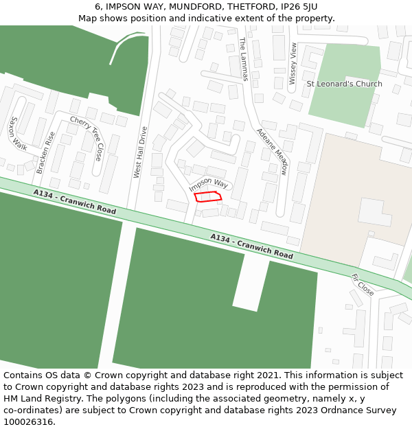 6, IMPSON WAY, MUNDFORD, THETFORD, IP26 5JU: Location map and indicative extent of plot