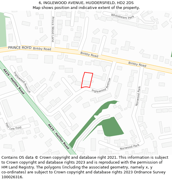 6, INGLEWOOD AVENUE, HUDDERSFIELD, HD2 2DS: Location map and indicative extent of plot