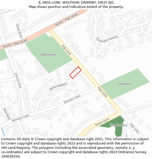 6, INGS LANE, WALTHAM, GRIMSBY, DN37 0JG: Location map and indicative extent of plot