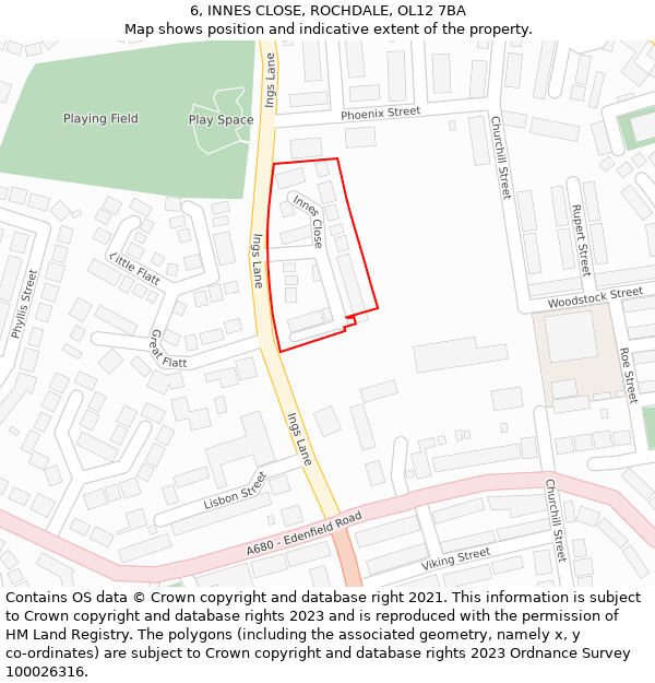 6, INNES CLOSE, ROCHDALE, OL12 7BA: Location map and indicative extent of plot