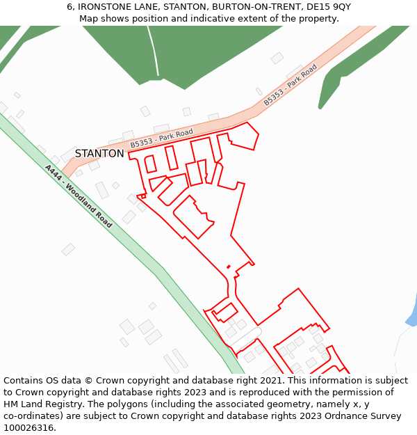 6, IRONSTONE LANE, STANTON, BURTON-ON-TRENT, DE15 9QY: Location map and indicative extent of plot