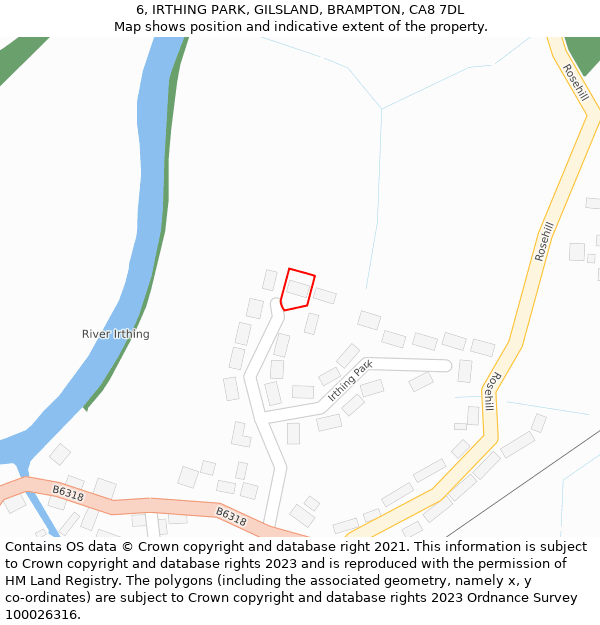 6, IRTHING PARK, GILSLAND, BRAMPTON, CA8 7DL: Location map and indicative extent of plot