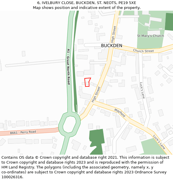 6, IVELBURY CLOSE, BUCKDEN, ST. NEOTS, PE19 5XE: Location map and indicative extent of plot