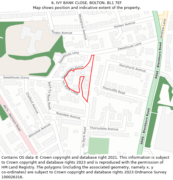 6, IVY BANK CLOSE, BOLTON, BL1 7EF: Location map and indicative extent of plot