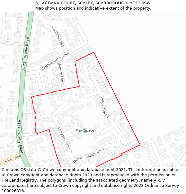 6, IVY BANK COURT, SCALBY, SCARBOROUGH, YO13 0SW: Location map and indicative extent of plot