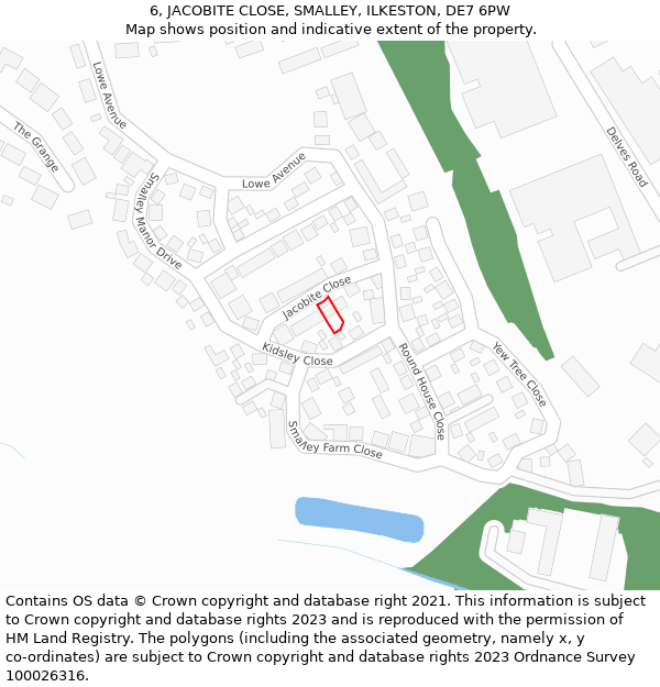 6, JACOBITE CLOSE, SMALLEY, ILKESTON, DE7 6PW: Location map and indicative extent of plot