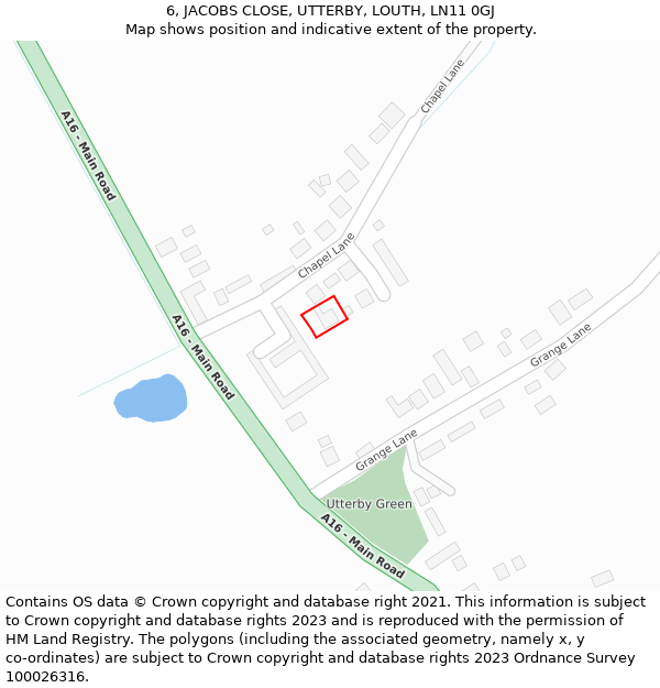 6, JACOBS CLOSE, UTTERBY, LOUTH, LN11 0GJ: Location map and indicative extent of plot