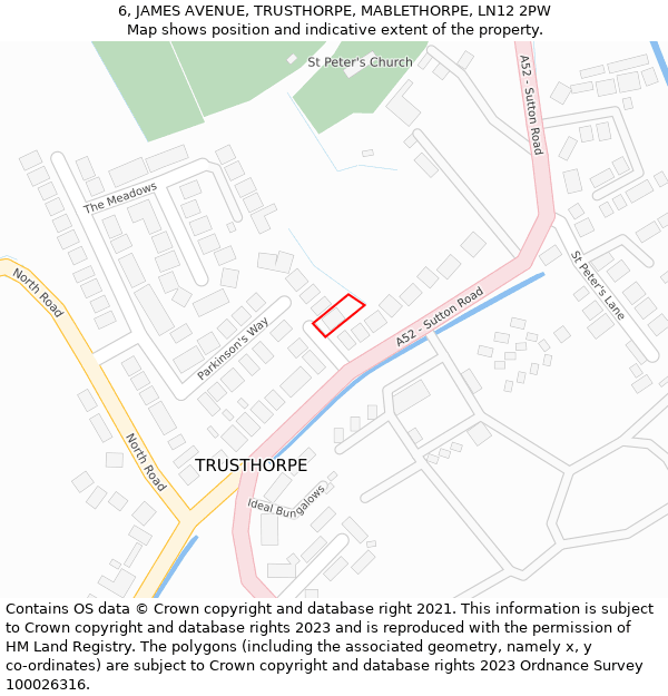 6, JAMES AVENUE, TRUSTHORPE, MABLETHORPE, LN12 2PW: Location map and indicative extent of plot