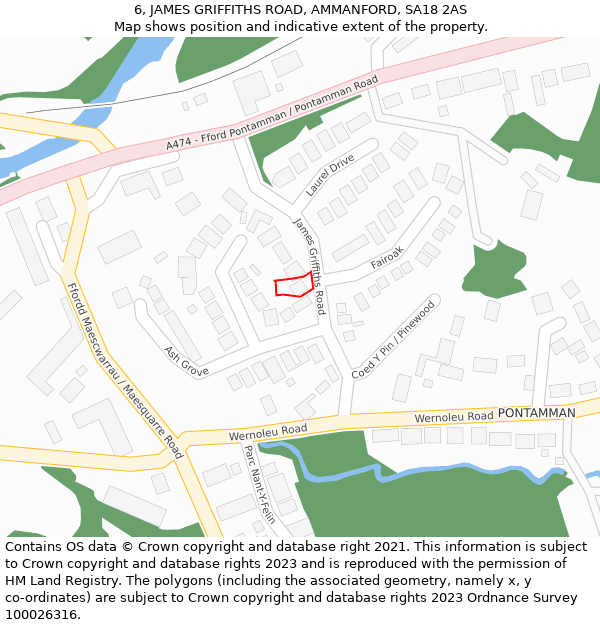 6, JAMES GRIFFITHS ROAD, AMMANFORD, SA18 2AS: Location map and indicative extent of plot