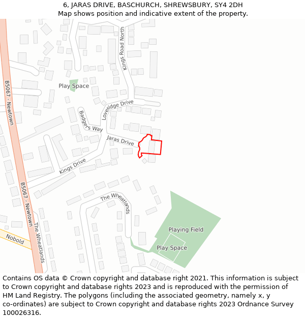 6, JARAS DRIVE, BASCHURCH, SHREWSBURY, SY4 2DH: Location map and indicative extent of plot