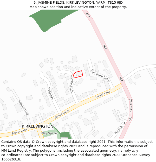 6, JASMINE FIELDS, KIRKLEVINGTON, YARM, TS15 9JD: Location map and indicative extent of plot