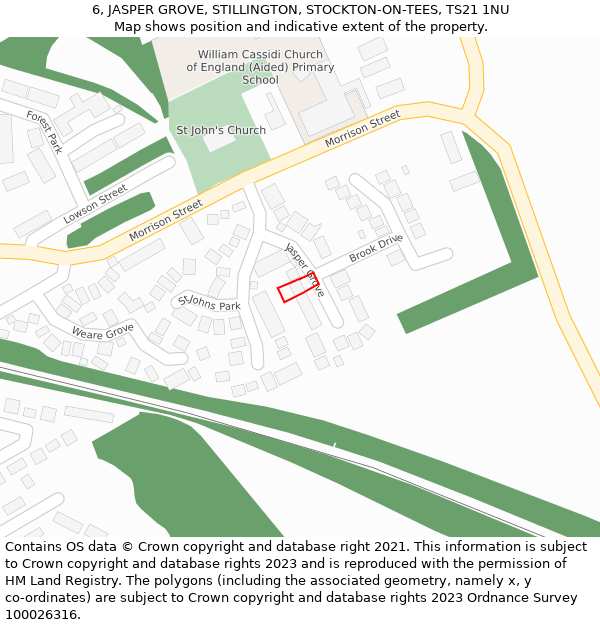 6, JASPER GROVE, STILLINGTON, STOCKTON-ON-TEES, TS21 1NU: Location map and indicative extent of plot