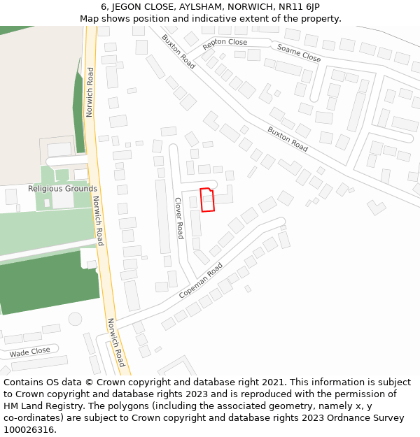 6, JEGON CLOSE, AYLSHAM, NORWICH, NR11 6JP: Location map and indicative extent of plot