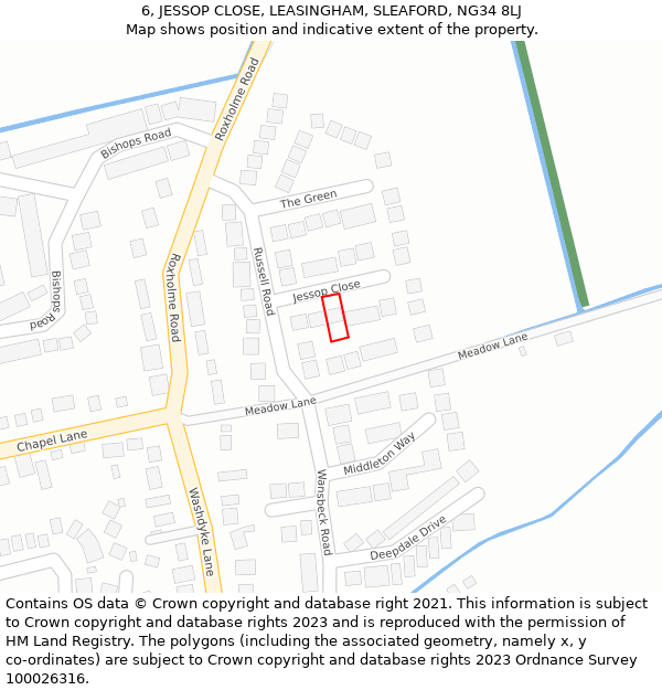 6, JESSOP CLOSE, LEASINGHAM, SLEAFORD, NG34 8LJ: Location map and indicative extent of plot