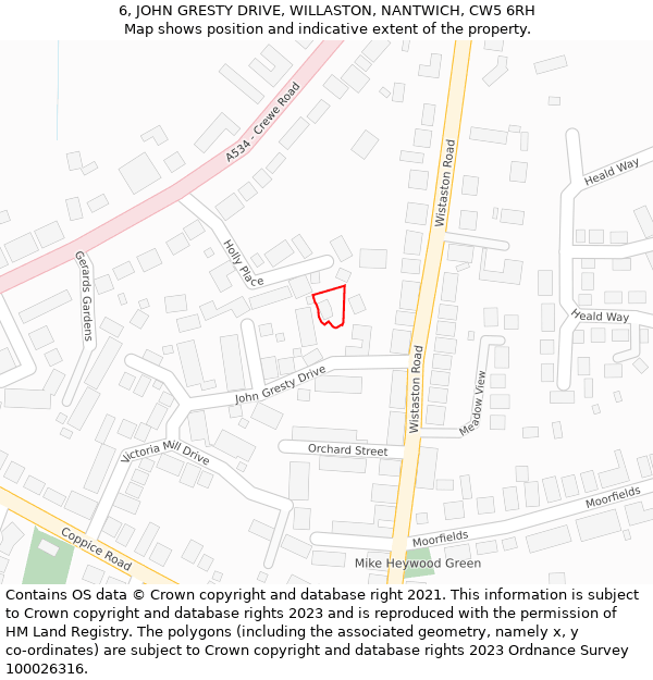 6, JOHN GRESTY DRIVE, WILLASTON, NANTWICH, CW5 6RH: Location map and indicative extent of plot