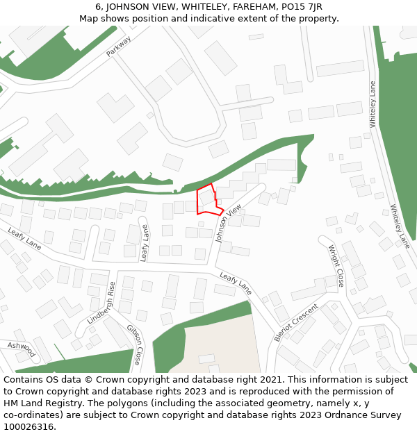 6, JOHNSON VIEW, WHITELEY, FAREHAM, PO15 7JR: Location map and indicative extent of plot