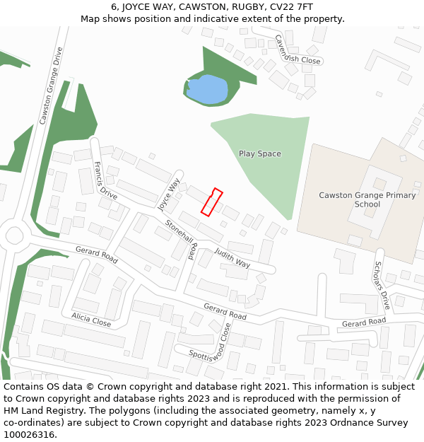 6, JOYCE WAY, CAWSTON, RUGBY, CV22 7FT: Location map and indicative extent of plot