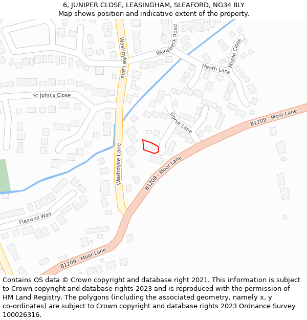 6, JUNIPER CLOSE, LEASINGHAM, SLEAFORD, NG34 8LY: Location map and indicative extent of plot