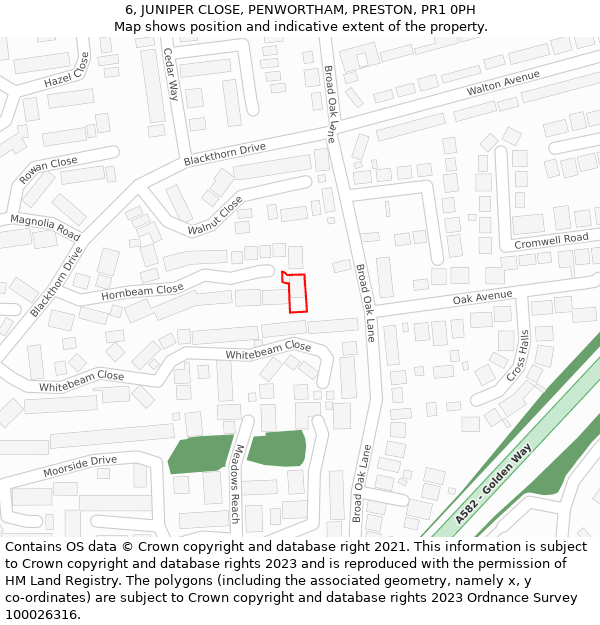 6, JUNIPER CLOSE, PENWORTHAM, PRESTON, PR1 0PH: Location map and indicative extent of plot