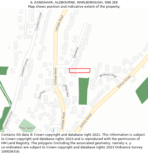 6, KANDAHAR, ALDBOURNE, MARLBOROUGH, SN8 2EE: Location map and indicative extent of plot