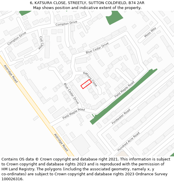 6, KATSURA CLOSE, STREETLY, SUTTON COLDFIELD, B74 2AR: Location map and indicative extent of plot